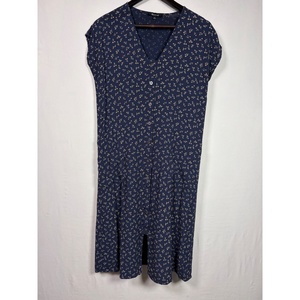 Madewell Button Front Floral Midi Dress Navy Blue Boho Cottagecore Boho Women S